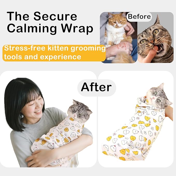 21.7'' Cat Grooming Wrap for Cutting Nails - Escape Proof Cats Restraint Wrap for Nail Clipping,Kitten Swaddle Wrap,Anti-Scratch & Anti-Bite,Easy Clipping & Care Pet Tool(M (up to 6 lbs)