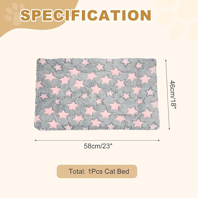 Dog Cat Bed Mat, Soft Coral Fleece Pet Cushion Pad with Cute Star Print, Warm Washable Pet Bed 23x18 Inches, (Gray Pink), Intended for Medium Small Dog Cat