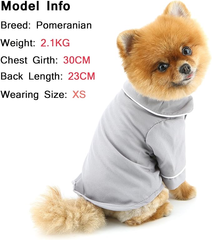 SMALLLEE_LUCKY_STORE Dog Pajamas for Small Medium Dogs Cats Soft Pet Sleepwear Shirts Comfortable Lapel Pjs Loungewear Clothes Bulldog Chihuahua Yorkie Two-Legged Outfit, Gray, XL