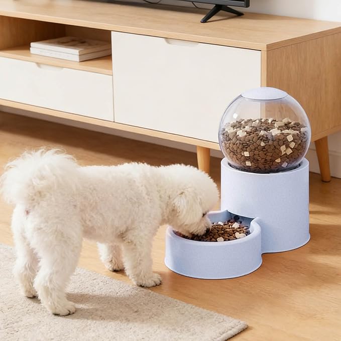 Automatic Cat Feeder, Water Dispenser Gravity Food Feeder and Water Set, Pack of 2, Cat Food Dispenser and Gravity Water Fountain for Cats Small Dogs Puppies Kittens Pets (Blue)