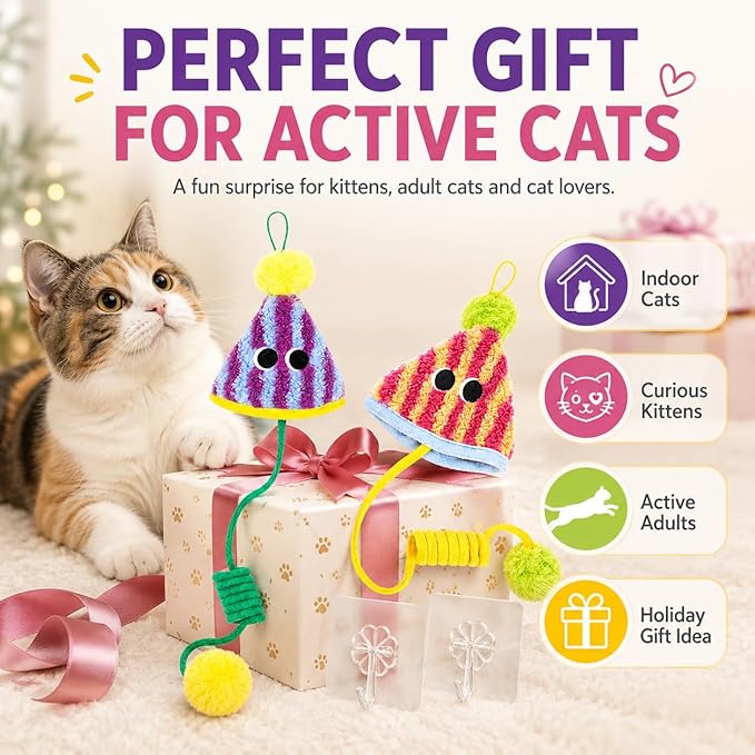 Spring Parachute Cat Toys for Indoor Cats,Interactive Door Hanging Cat Toys for Bored Indoor Adult Cats,Retractable Teaser Toy,Hanging Interactive Toys for Cat Kitten Chase Exercise (Style B-2PCS)