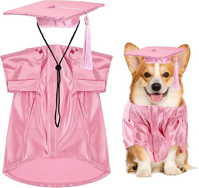 Dog Graduation Cap and Gown, Dogs Cats Graduation Holiday Halloween Costume Accessory(Pink,X-Small)
