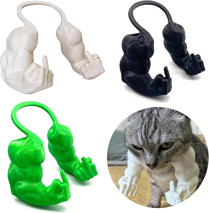 Cat Muscular Arm with Middle Finger - 3D Printed Neck Arm with Muscle Texture, Funny Pet Accessory for Pet Lovers & Pranksters, Halloween Cat Accessories (Skin Color)