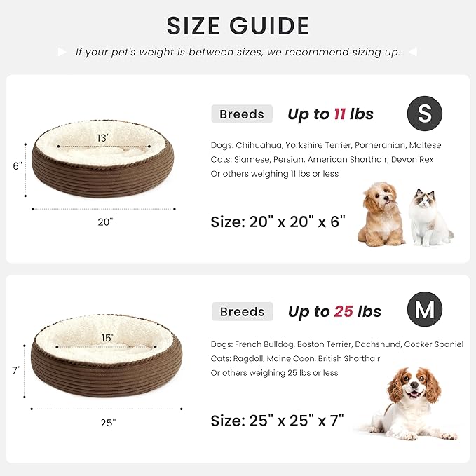 Love's cabin Round Donut Cat and Dog Cushion Bed, 20in Pet Bed for Cats or Small Dogs, Anti-Slip & Water-Resistant Bottom, Super Soft Durable Fabric Pet beds, Washable Luxury Cat Dog Bed Brown Stripe
