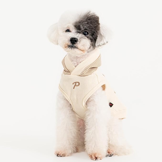 Puppia Xander Dog Shirt Hooded Trendy Fashionable Cute Dog Apparel for Small and Medium Dogs, Beige, Medium