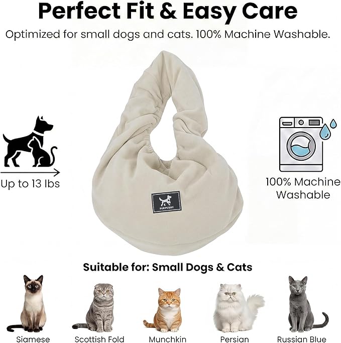 Donut Cat Sling Carrier, Soft Polar Fleece Hands-Free Pouch for Small Pets 3-13 lbs, Lightweight Indoor Cuddle Bag (Apricot)