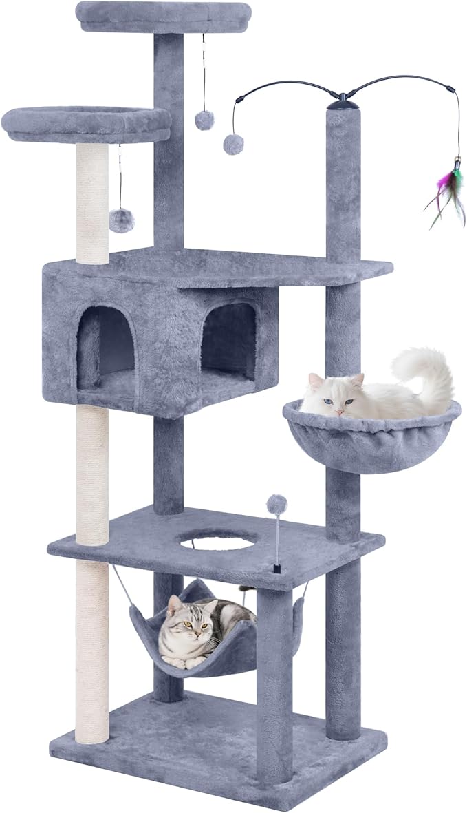 AIWIKIDE Big Cat Tree, Cat Tower with Multi-Level Condo, Hammocks, Rotating Toy (Grey, 70'')
