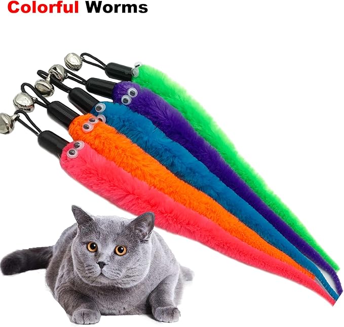 CATENESS Cat Worm Toy Refills, 15 Pieces Cat Wand Attachments Worms Toy for Indoor Cats