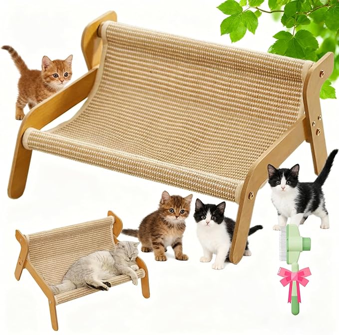 Extra Large Cat Scratching Lounge - Upgraded Large 2-in-1 Cat Bed & Rest Chair, Includes Cat Brush, Linen Fabric, Pet Furniture Designed for Cats