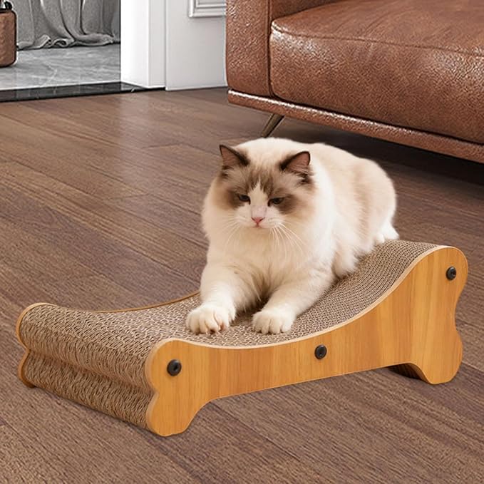 Cat Scratcher Made of Corrugated Cardboard and MDF Protects Furniture, Beds, Nests, and Lounge Sofas; Comfortable for Sharpening, Suitable for Small C, Recliner