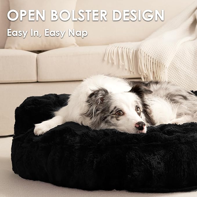 EHEYCIGA Soft Dog Couch Bed for Large Dog, Fluffy Medium Dog Bed with Removable Washable Cover, Bolster Pet Sofa, Waterproof and Non-Slip, 36" x 36"x 9", Black