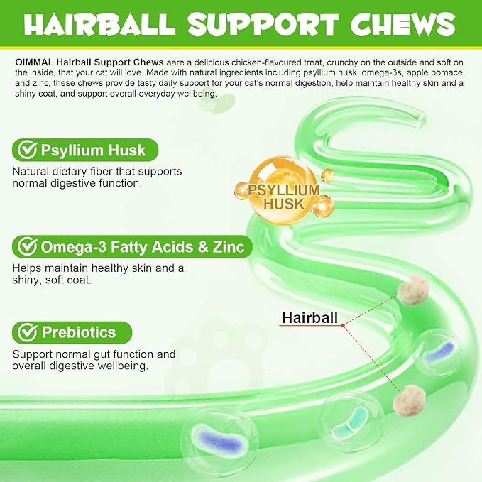 Cat Hairball Support Crunchy & Creamy Chews,Omega 3 & Zinc for Healthy Skin & Coat, Tasty Chicken Flavor,Supports Skin & Coat, Digestion,30-Day Supply