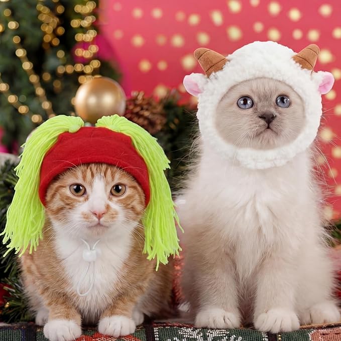 Weewooday 5 Pieces Cat Hats Costume Bunny Hat Outfit with Ears Small Dogs Kitten Puppy Party Costume Accessory Headwear(Classic Style)