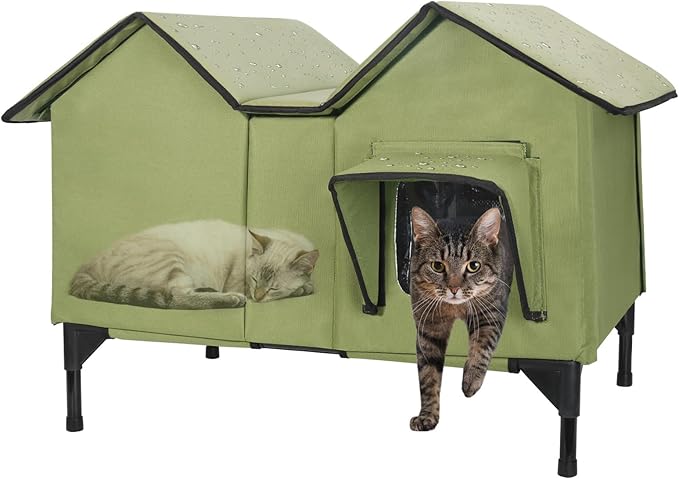 Outdoor Cat House Weatherproof, Insulated Cat Houses for Outdoor Cats, Extra Large Waterproof Feral Cat House with Escape Doors & Elevated Base, Easy Assembly, All-Weather Protection