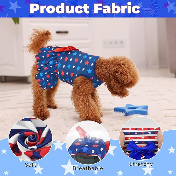 2-Pack 4th of July Dog Dress Independence Day Puppy Cat Dresses USA Flag Pet Clothes Costume Dog Stripes Stars Outfits Skirts for Small Medium Dogs M
