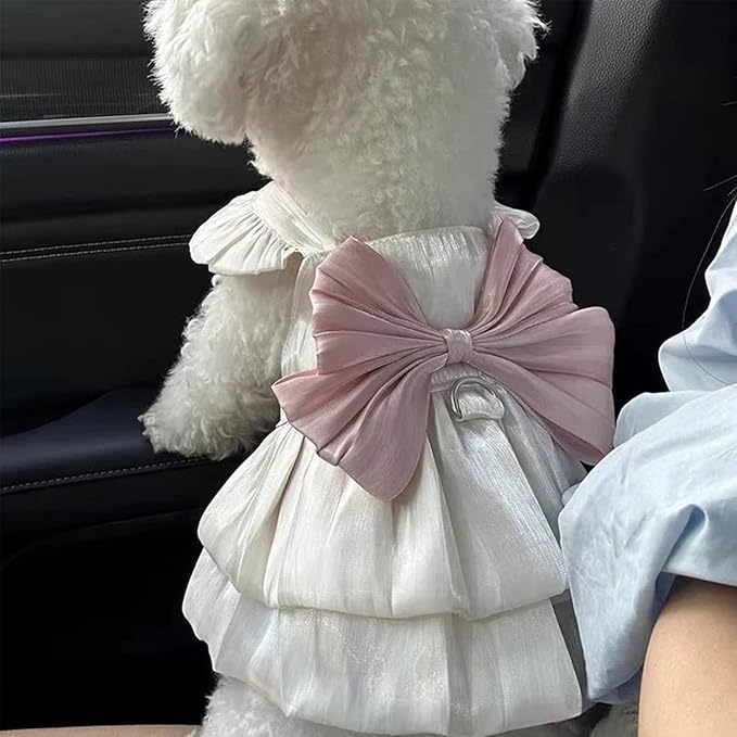 Dog Dress Cat Dresses for Small Girl Chihuahua Yorkie Clothes Pet Princess Skirts with Bow Knot Doggie Summer Costume Outfits for Birthday Party Wedding