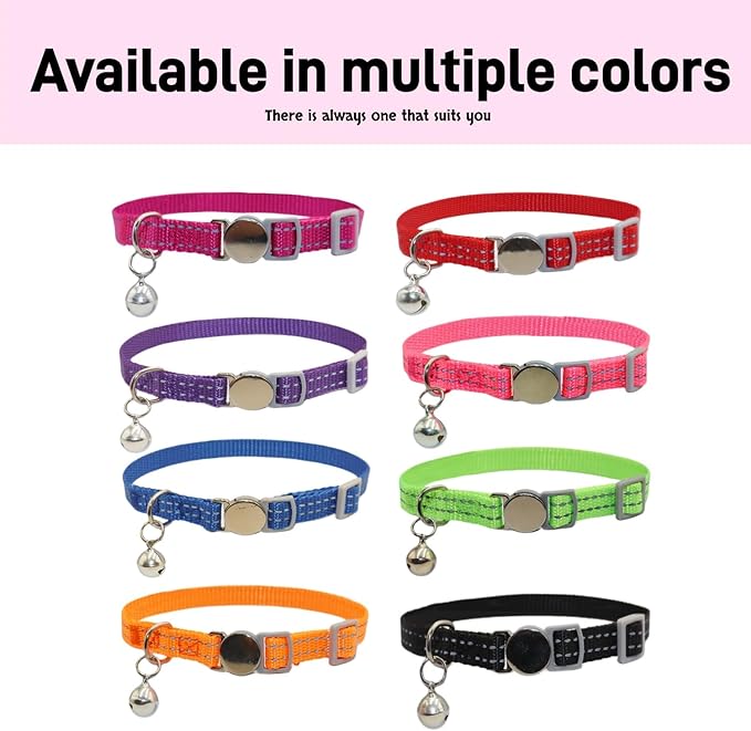 THAIN Breakaway Cat Collars Reflective, 8 Colors Soft Adjustable Safety Kitten Collars with Bell, Lightweight Woven Polyester for Cats (Breakaway)