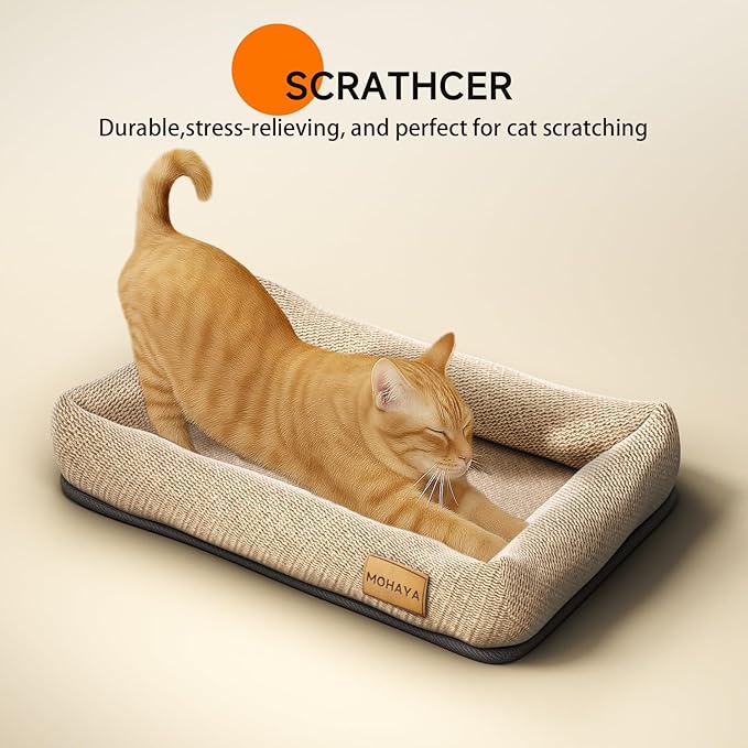 MOHAYA Jute Pet Bed-L, 2-in-1 Small Dog Bed & Scratch Pad – Breathable Jute & Cotton Dual-Layer Design, Eco-Friendly Lounger with Cooling Comfort for Summer – Washable, Durable, Non-Slip Base