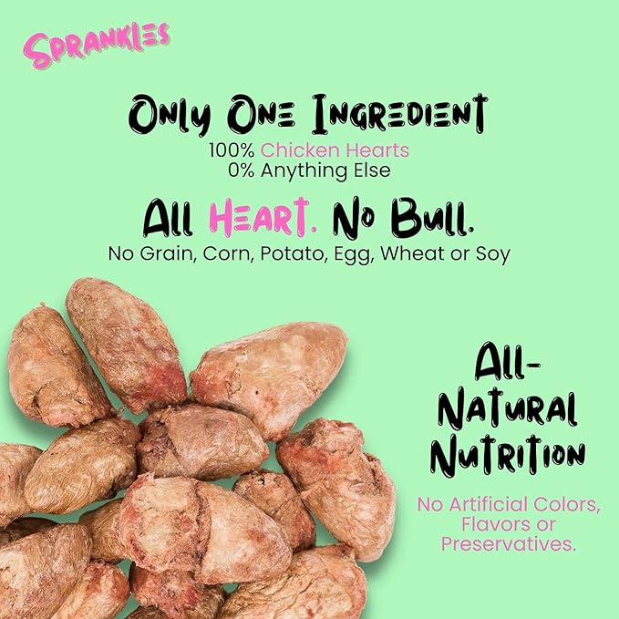 Freeze Dried Chicken Heart Treats for Cats & Dogs - 6 Oz Bag - Single Ingredient All Natural Grain-Free, High Protein, Made in USA - Perfect for Training, Topper or Snack (Chicken Hearts)