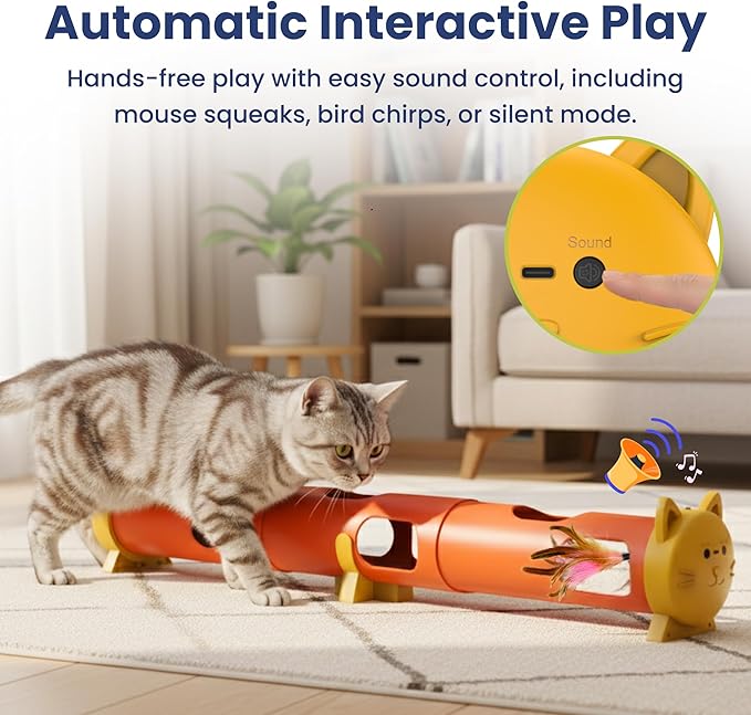 PAWSPIK Electric Feather Teaser Tube Cat Toy, Interactive Automatic Cat Toy for Indoor Cats, Smart Random Feather Play, Long Battery Life, Pet-Safe Materials (Large)