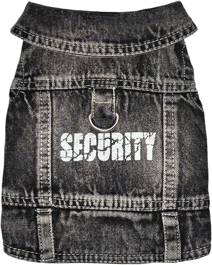 Dog Jeans Black Security Jacket Denim Pet Coat for Puppy Small Dogs Cotton Classic Overalls Male Cat Costumes Sleeveless Washed Vest Clothes Outfit T-Shirts（XX-Large）