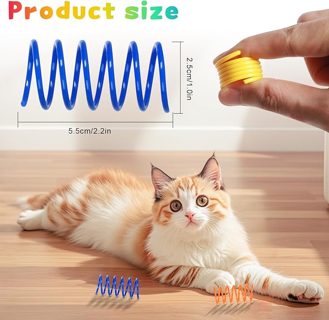 100 Pack Cat Spring Toys, Cat Spiral Spring for Indoor Cats, Colorful Plastic Coils Kitten Toys Interactive for Hunting, Biting, Swatting