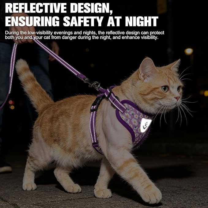 EXPAWLORER Escape Proof Cat Harness and Leash Set - Soft Breathable Vest Harness with Adjustable for Kitten Puppy Outdoor Walking Travel, Reflective Harnesses for Small Medium Large Cats, Daisy S