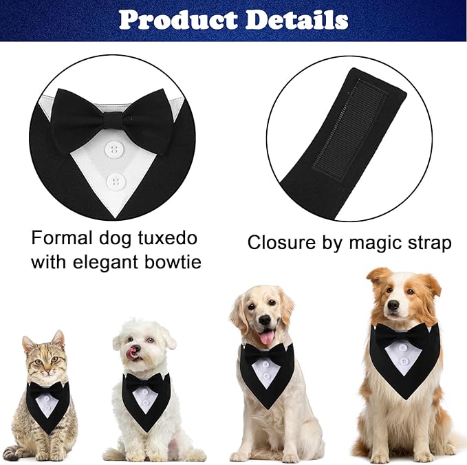 Formal Dog Tuxedo, Wedding Pet Bandana Birthday Dog Tux Costume Puppy Outfit Adjustable Collar with Bowtie, Dog Clothes for Small Medium Dogs Cats, Dog Wedding Attire Party Clothing Apparel (X-Large)