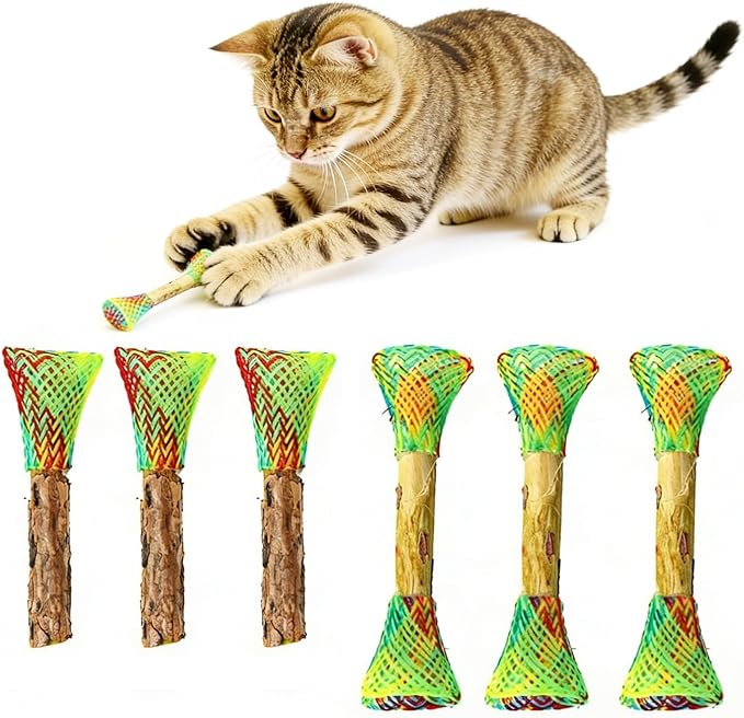 IUHKBH Cat Fun Tubes with Silvervine Sticks, 6 PCS Spring Toy Mesh Tubes Kitten Toys Self-Play Interactive Cat Toys for Swatting, Biting, Hunting & Chewing
