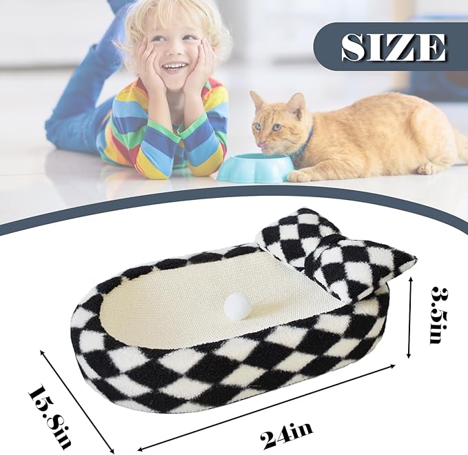 Cat Scratcher Bed 3 in 1 Sisal Cat Scratching Board for Indoor Oval Cat Scratch Pad Durable Scratching Lounge Bed Round Bowl with Toy Balls for Cats Kitten Puppy (24"x15.7"x3.5")