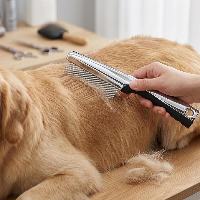 Resco Professional Flea and Face Comb, Anti-Static for Grooming Pets Very Fine Pin Spacing, Chrome