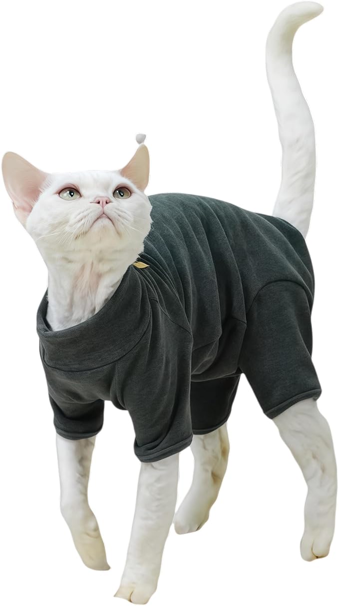 Sphynx Cat Sweater –Hairless Cats Shirt Pullover Kitten T-Shirts with Belly-Wrap Protection, Soft-Stretch Winter Clothes for Hairless Cats, Indoor Kitten Apparel (Dark Grey, Medium)