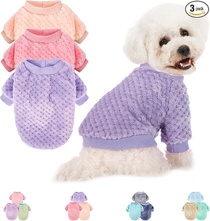POMIU Dog Sweater, Dog Sweaters for Small Medium Dogs or Cat, Warm Soft Flannel Pet Clothes for Dogs Girl or Boy, Dog Shirt Coat Jacket (Peach+Purple+Rose, X-Large)