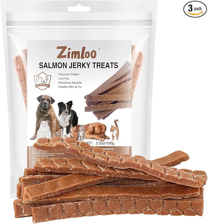 Salmon Sticks Dogs & Cats Treats, Real Salmon Tender Strips, High Protein Low Fat Healthy Ingredient Chew Training Snacks