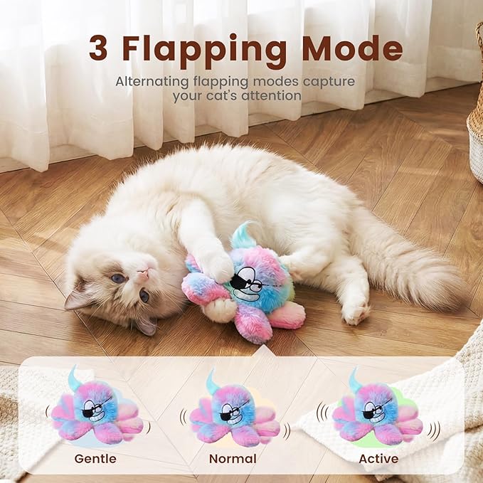 3 Pack Flapping Cat Toys with Catnip *3, Cat Plush Toy w/ Chirp & Crinkle Paper, USB-chargeable Floppy Wiggle fish for Bored Cats,Interactive Kitty Exercise Toy, Indoor Cats & Kitten Moving Kicker