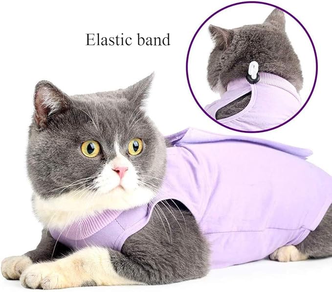Yeapeeto Cat Professional Recovery Suit for Abdominal Wounds and Skin Diseases, E-Collar Alternative for Cats and Dogs, After Surgey Wear Anti Licking, Recommended by Vets（Purple,S
