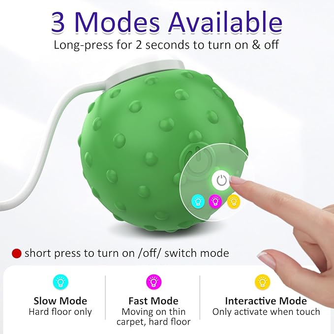 Waaiio Interactive Cat Ball Toy, Fast Moving Cat Toys for Indoor Cats-with Dragonfly & Feather Tails,Automatic Motion Activated, Realistic Squeak Sound for Exercise Stimulation (Green)