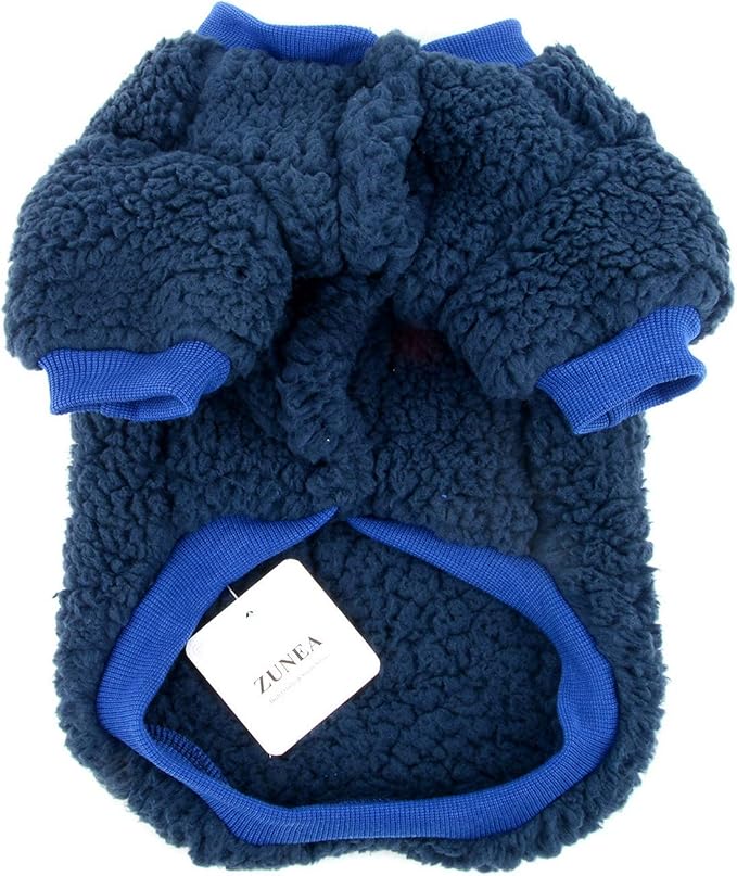Zunea Sherpa Small Dog Sweater Coat Winter Fleece Puppy Clothes Warm Chihuahua Jacket Jumper Clothing Fall Pet Cat Doggy Boy Girl Shirt Apparel for Cold Weather Blue S