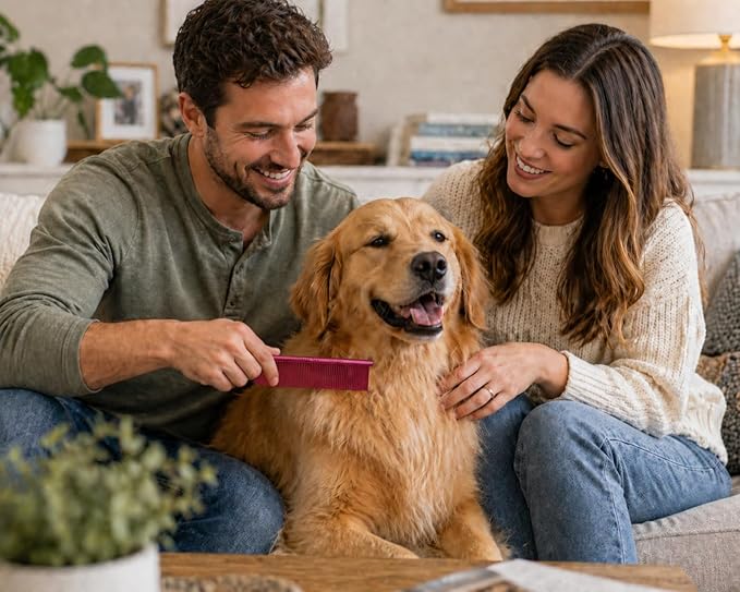 Resco Professional Anti-Static Best Dog, Cat, Pet Grooming Comb, Medium/Coarse Tooth Spacing, 1.5-Inch Pins, Candy Red