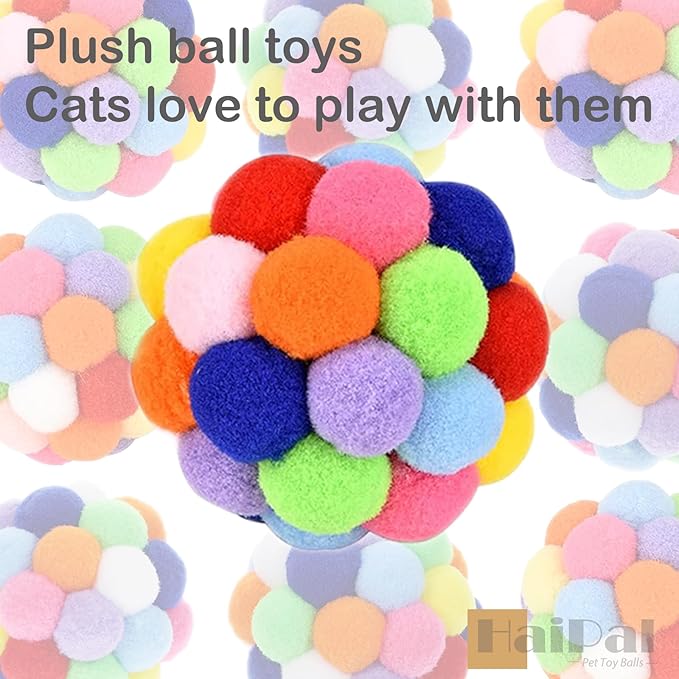 Cat Toy Balls 4PCS - 1.75" Plush Washable Balls for Kittens | Ultra-Soft Chew Toys, Noiseless Interactive Play, Durable Fuzzy Cat Toys for Indoor Cats with Vibrant Colors.