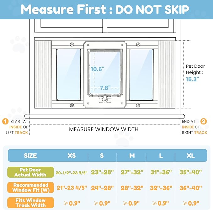 Full-Size Window Pet Door for Cats & Small Dogs, Fits 28"-32" Width Windows, No Damage Cat Door for Window, Lockable Window Mount Cat Door, Weatherproof Cat Door Window Insert Horizontal