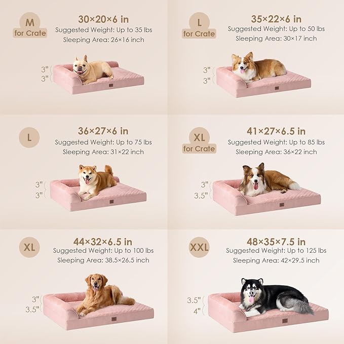 EHEYCIGA Extra Large Dog Bed Othorpedic, Memory Foam XL Dog Bed with Washable Removable Cover, Waterproof Pet Sofa Couch XLarge Size Dogs with Nonskid Bottom, 44x32x6.5, Pink