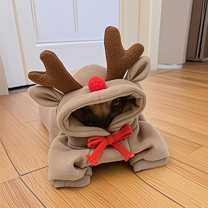 Pet Clothing Dog Transformation Frog Hoodie Autumn and Winter Warm Small Large Dog Method Dou Cat Bullfighting Clothes (elk,XL)
