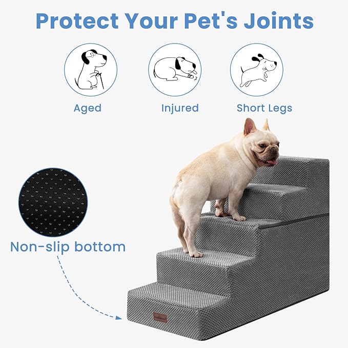 Aodisman Dog Stairs for High Bed 22.6" H,5-Step Dog Steps for Small Dogs and Cats,Indoor Non-Slip Balanced Pet Stairs are Suitable for Puppy,Older Cat,Grey