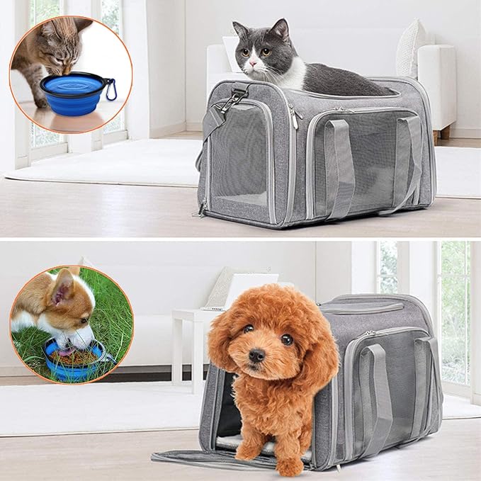 17×11×11 Inches Cat, Dog Carrier for Small Medium Puppies up to 15 Lbs,Soft-Sided Travel & Airline Approved Pet Carrier,Breathable & Foldable Design for Daily Use & Pet Care with Foldable Bowl