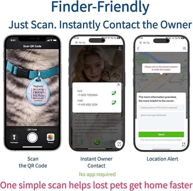 Reflective Cat Collar Breakaway with QR Code Tag for Girl Boy cat Name tag Kitten Collars with Bell Cat ID Tag Personalized Real-time scan alerts,Shareable Pet Profile (Blue)