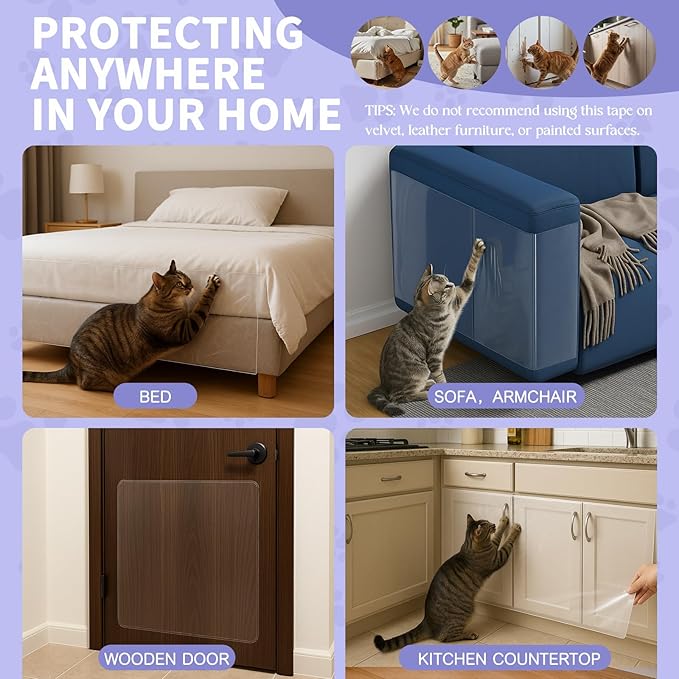 4 Pcs Anti Cat Scratch Furniture Protector Clear 17.8 * 197 Single-Sided Sticky Couch Protector for Cats, Flexible Couch Corner Guard Under Cats Claw for Corner Door Walls Bed