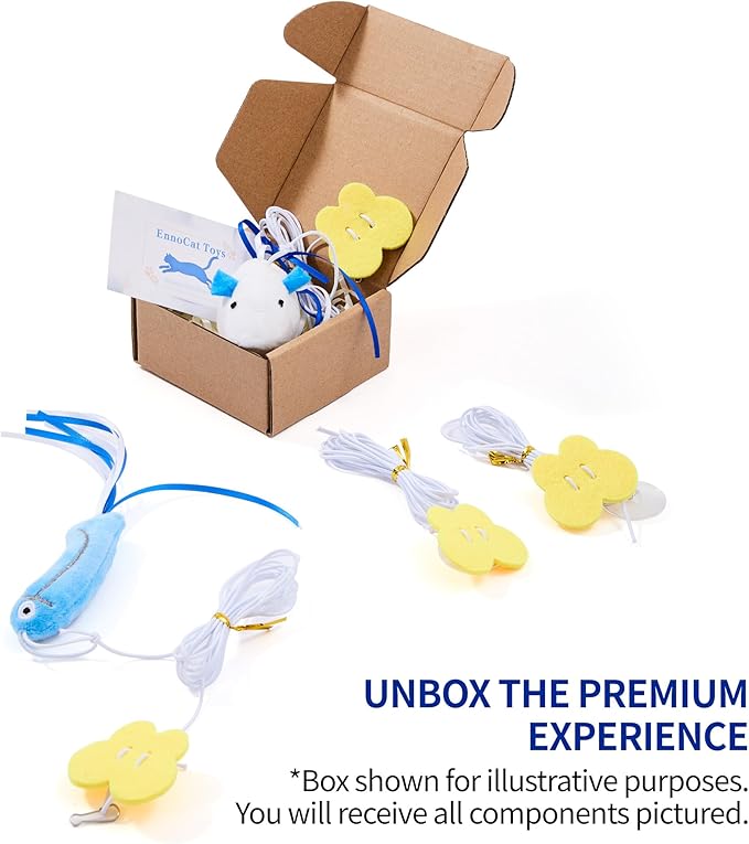 Hanging Cat Toy for Door - Self Play Interactive Toy with XL Mouse & Fish on Extra-Long Elastic Cord (up to 77"), Includes 2 Extra Pre-Assembled Cords & No-Drill Hook for Indoor Cats