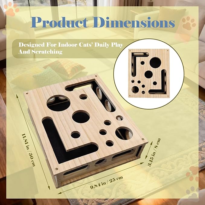 Cat Nail File Puzzle Enrichment Box, Wooden Cat Scratch Puzzle Box With Sandpaper Inside, Cat Scratch Puzzle Enrichment Box Nail File, Stress-Free Alternative To Clippers And Grinders For Indoor Cats