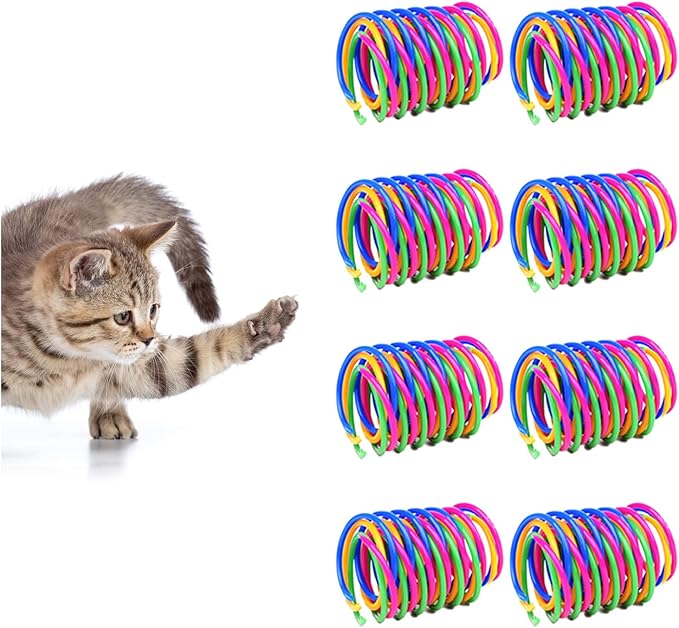 Andiker Cat Toys for Indoor Cats, 32pcs Cat Spring Toys Colorful & Durable Plastic Springs Cat Interactive Toy for Swatting, Biting, Hunting Kitten Toys to Kill Time and Release Nervousness (32pcs)